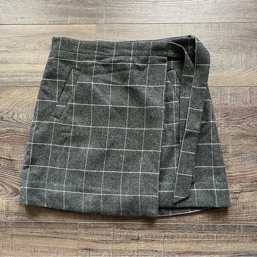 J.Crew Gray Wool Plaid Wrap Skirt